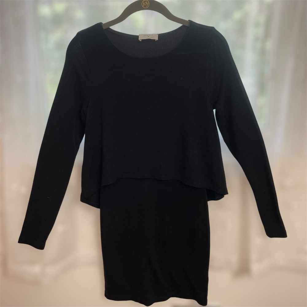 EVERLY Elegant Black Long Sleeve Sweater Dress